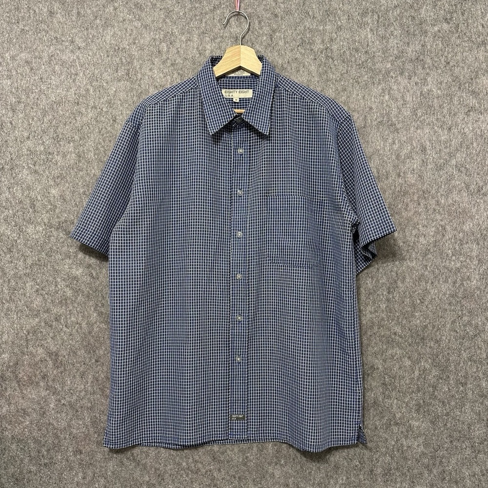 Vintage 80s 90s Eighty Eight USA Checkered Button Shirt Blue Sz M Made in Korea